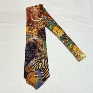 Vintage Serengeti African Wildlife Animal Print Tie Ralph Marlin 1994 Safari